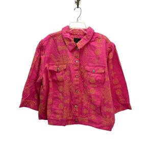 G by Giuliana Black Label Pink Puff Sleeve Eyelet Denim Jacket 3X Feminine